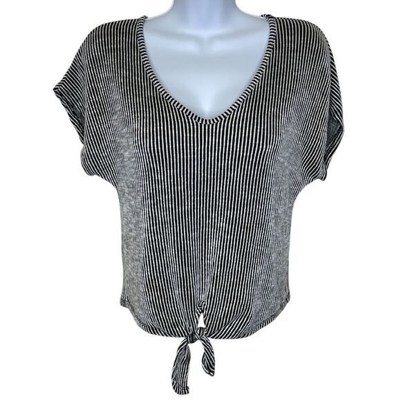 Caution To The Wind Black and White Striped Women's Top Blouse Tie Front Medium - Picture 1 of 11